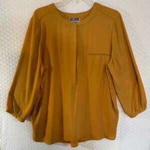 JM Collection Golden Spruce Yellow Gold Button Blouse -Pleated Back Sz XL EUC